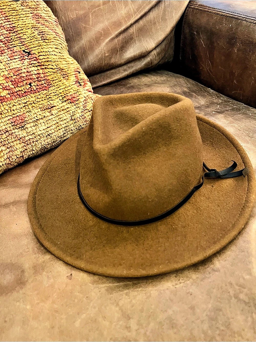Yellow 108 Brown Wool Fedora Hat Like New